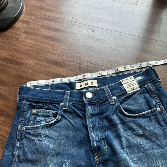 NWT AMO tomboy shorts in blue nile with distress jean shorts high rise denim 27 - Picture 7 of 9